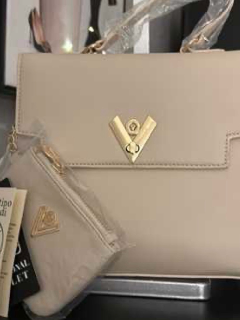 Valentino Orlandi Cream Top-Handle Satchel with Coin Pouch